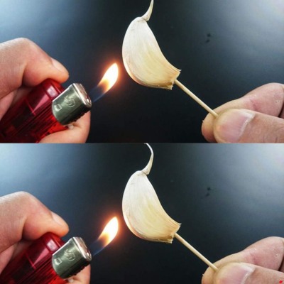 Burning a clove of garlic, what happens after 15 minutes at home