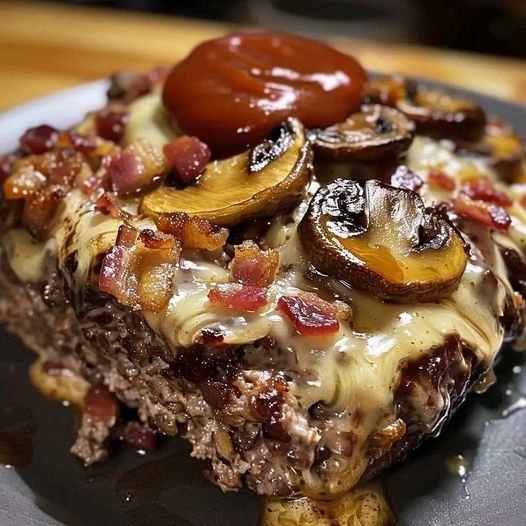 Bacon Mushroom Swiss Cheese Meatloaf