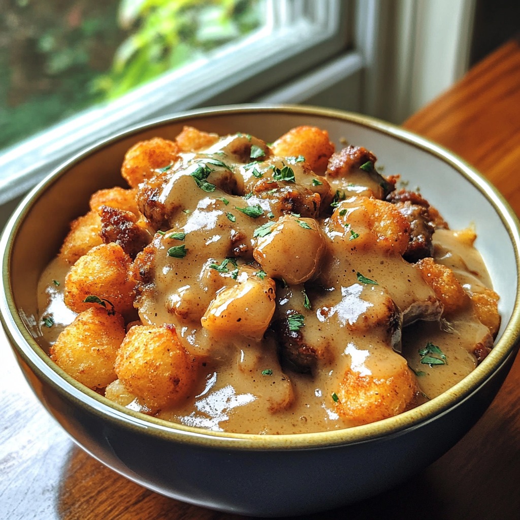 Tater Tot Sausage Breakfast Bowl with Gravy