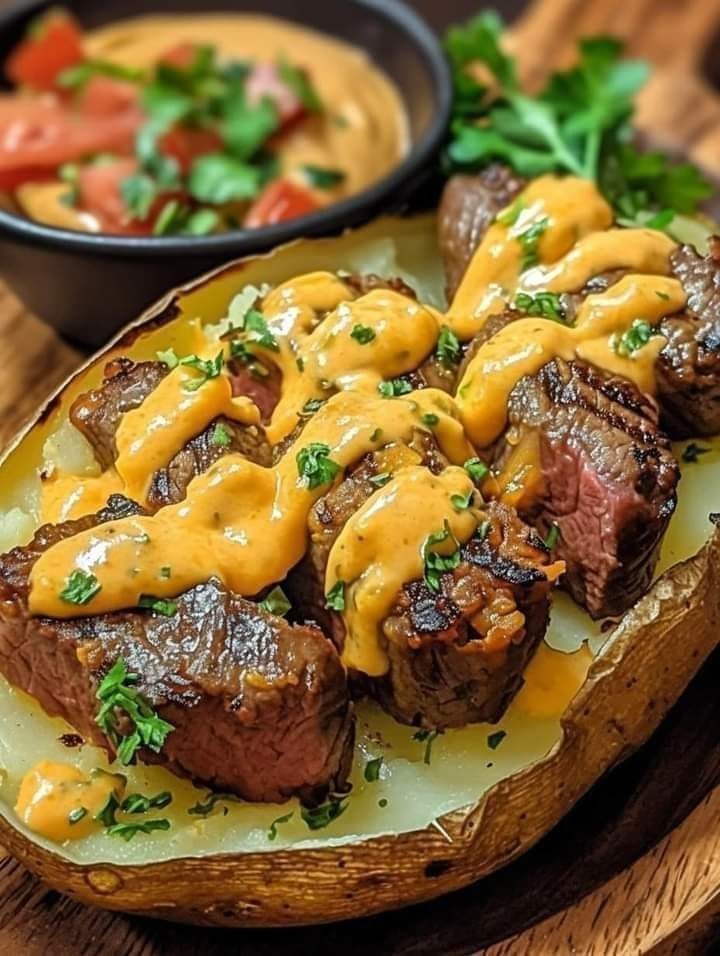 Loaded Baked Potato with Steak Bites