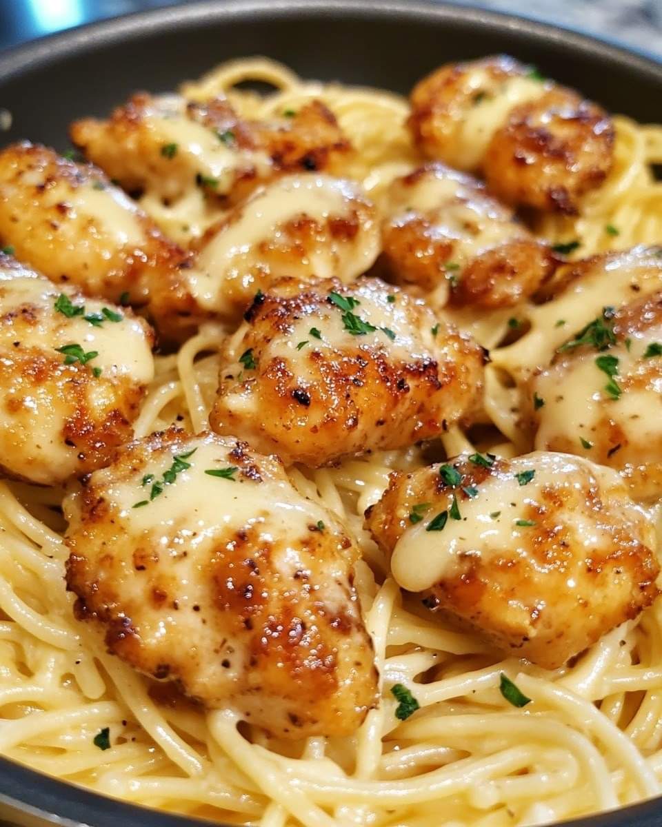 Garlic Butter Chicken Bites with Creamy Parmesan Pasta