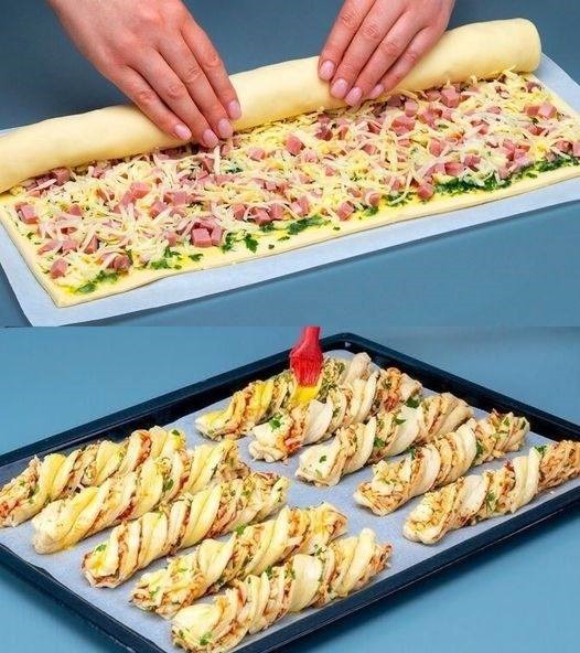 You only need 4 ingredients, puff pastry sticks with ham and cheese