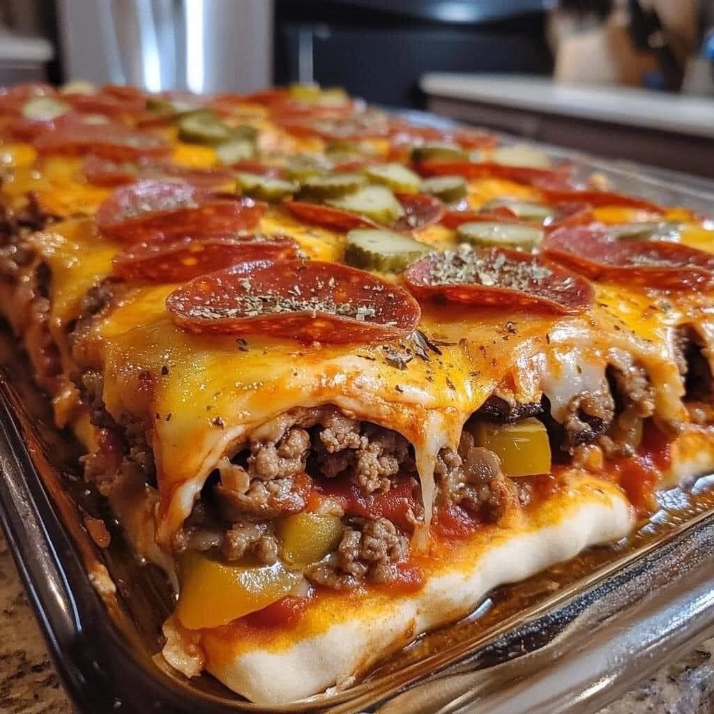 A Family Favorite Casserole: Cheesy Pizza Burger Bake: