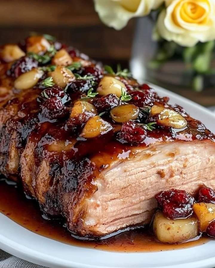 Cranberry Dijon Pork Loin Roast with Apple Cider Glaze