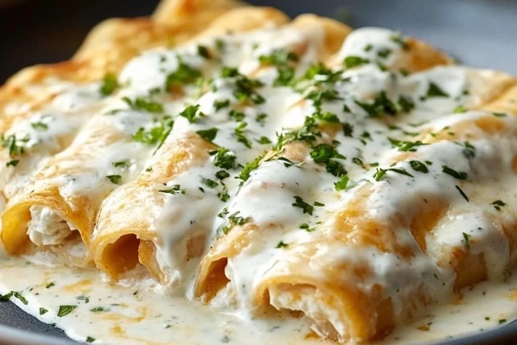 Spicy Chicken Enchiladas with Sour Cream Jalapeño Sauce