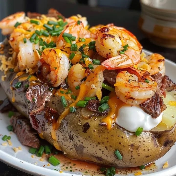 Steak & Shrimp Loaded Baked Potato