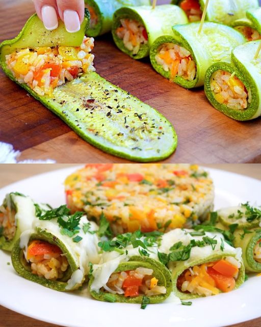 Baked Zucchini and Rice with Vegetable Medley