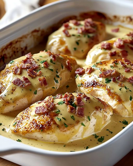 Creamy Chicken Delight with Bacon: A Must-Have Recipe Creamy Chicken, Bacon and Mustard Sauce: A Comforting Dish