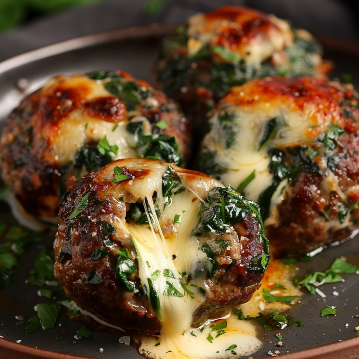 Spinach Garlic Meatballs Stuffed with Mozzarella Recipe