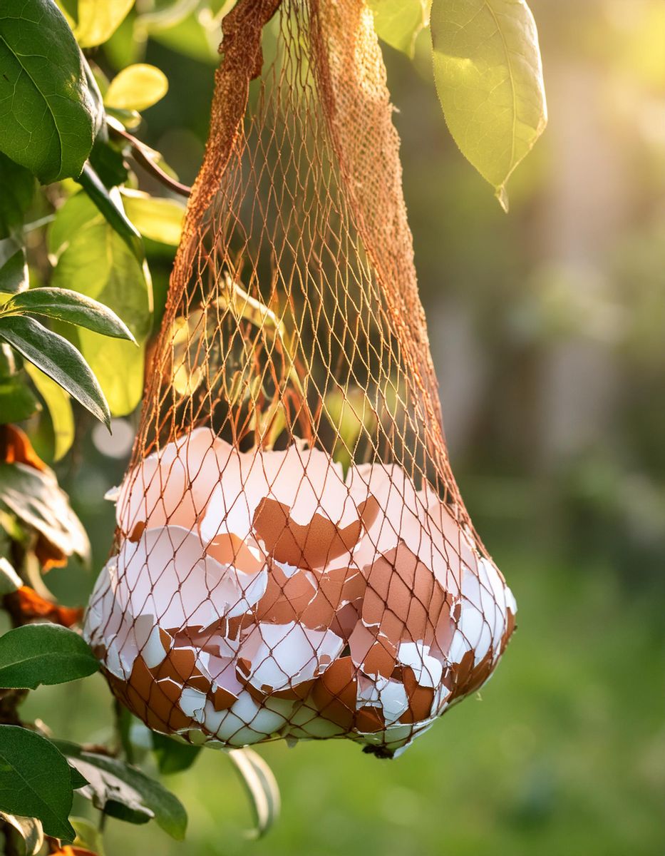 Here’s why you want to hang a mesh bag of eggshells in your garden