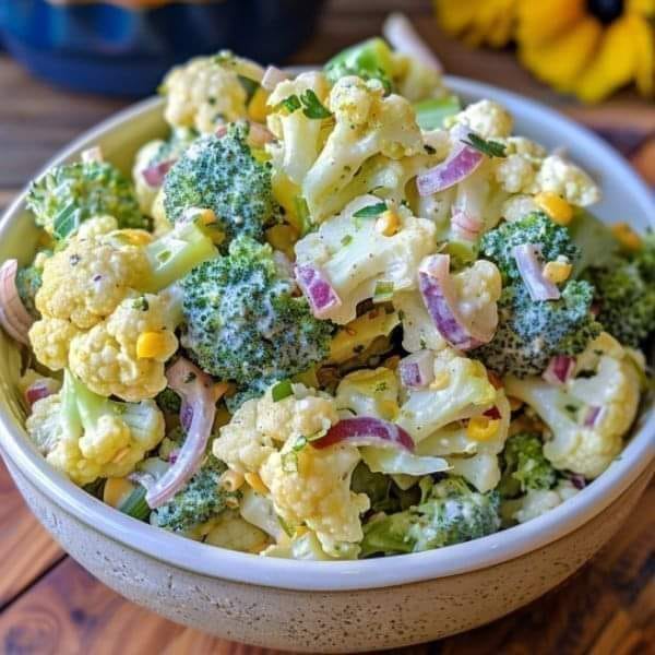 Best Homemade Sweet Broccoli Cauliflower Salad Recipe.