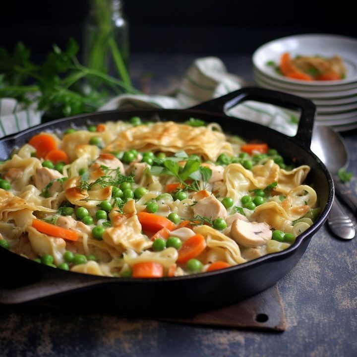 This chicken pot pie noodle dish is so good, we eat it every week in my family