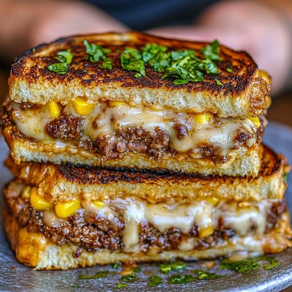 Cheesy Beef & Corn Grilled Cheese Sandwich