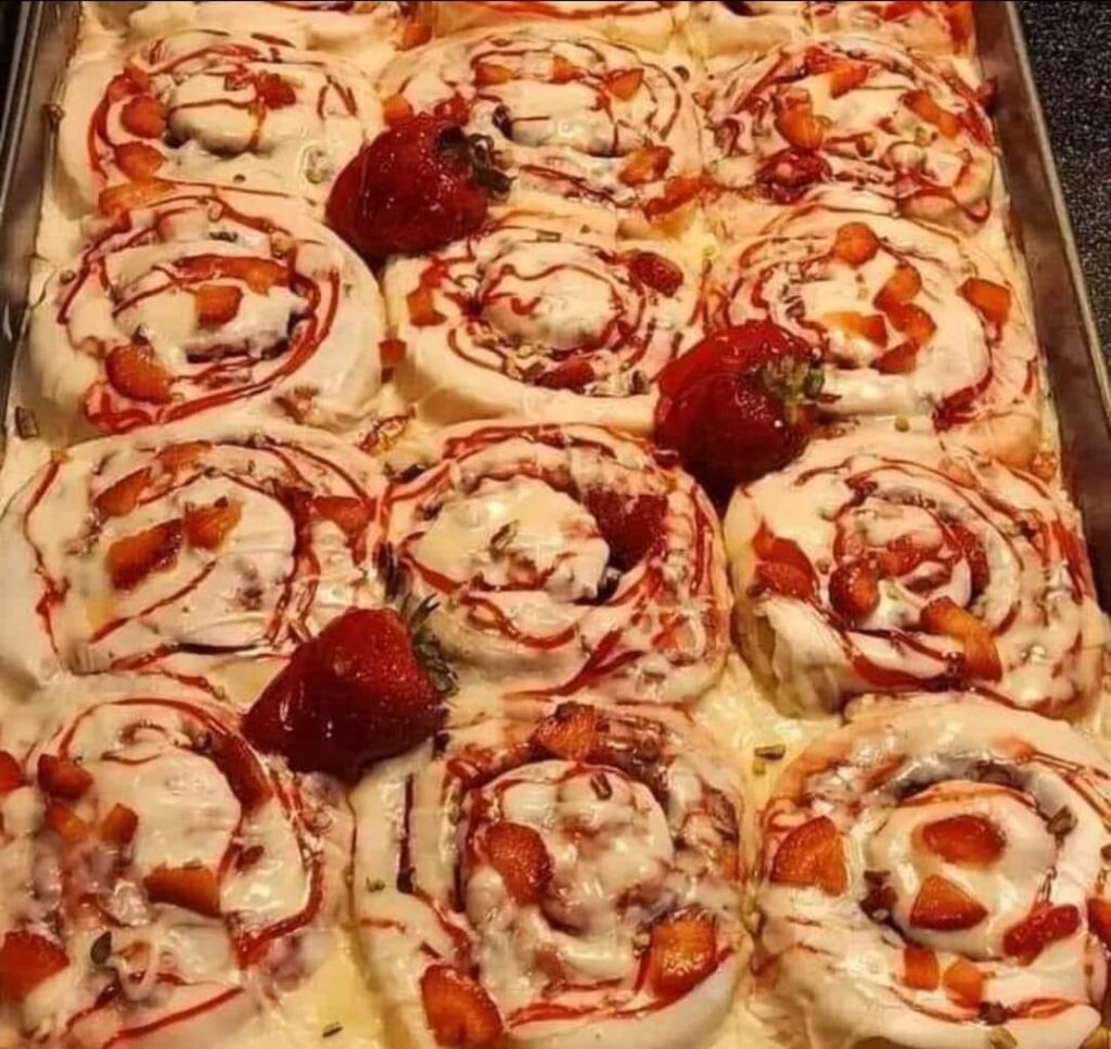 Strawberry Cheesecake Cinnabon Rolls with Pecans