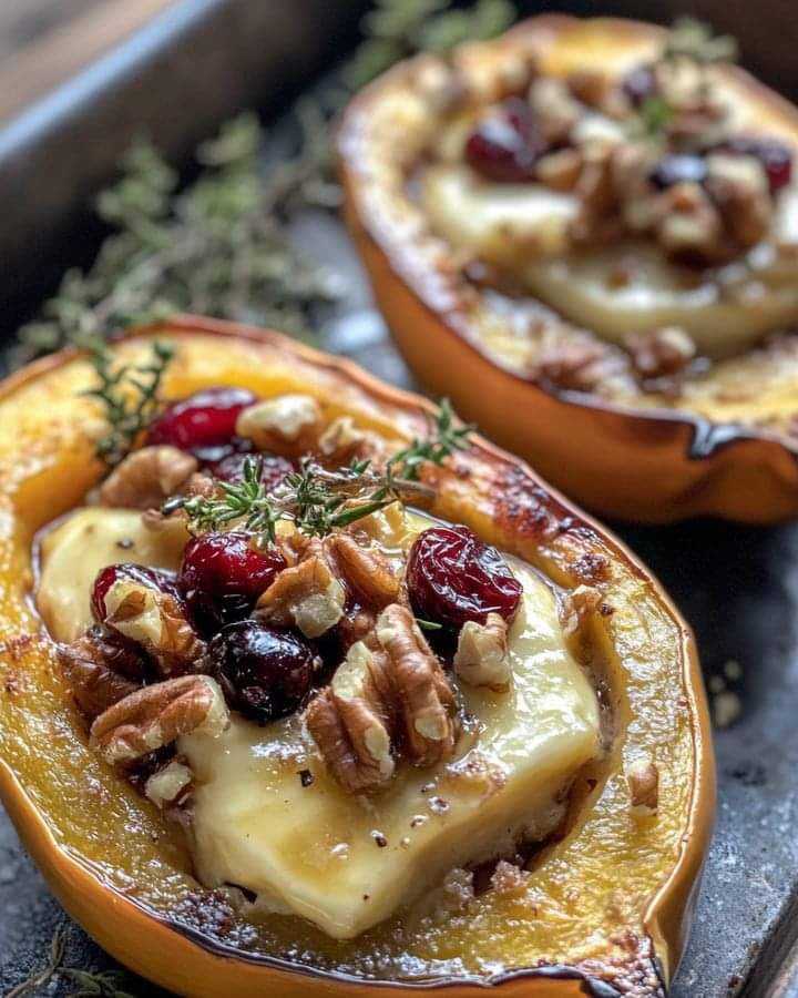 Brie-Stuffed Acorn Squash with Cranberry-Walnut Filling