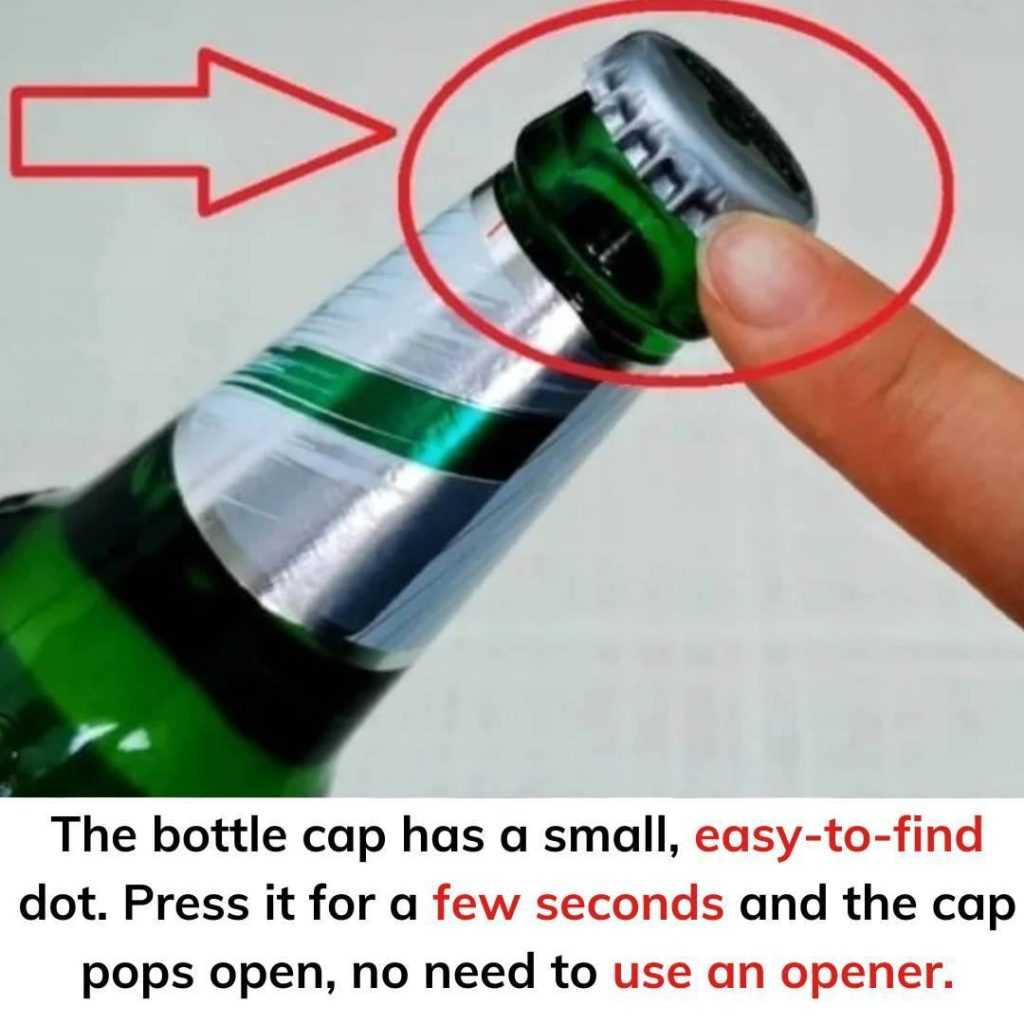 The bottle cap has a small, easy-to-find dot.