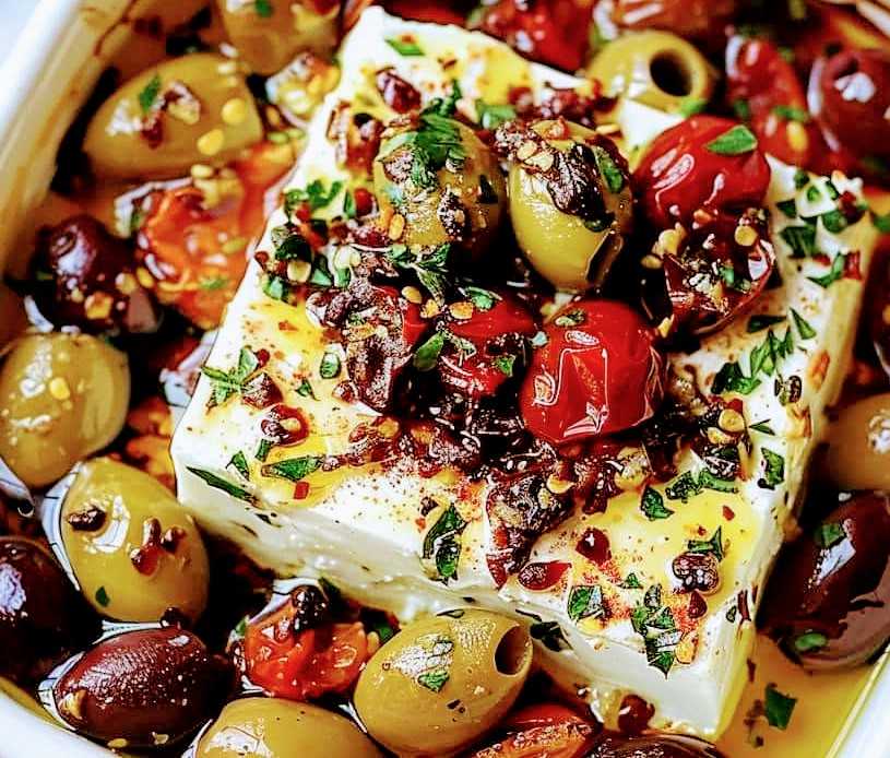 Baked Feta and Olives Appetizer