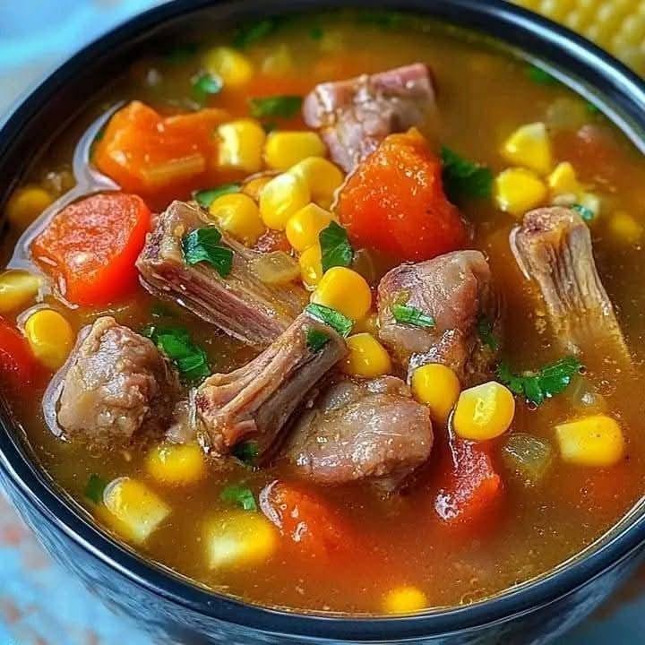 Comforting Pork Rib, Corn, and Tomato Soup