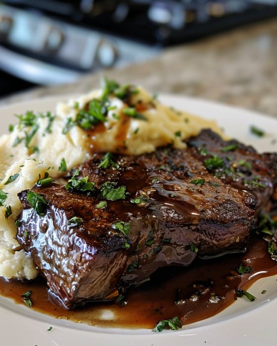 Amish Poor Man’s Steak with Garlic Mashed Potatoes