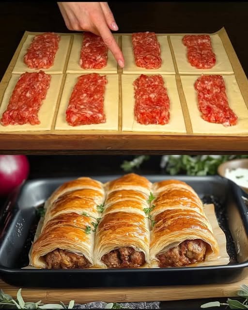 Meat-Stuffed Puff Pastry with Vegetable Side Salad