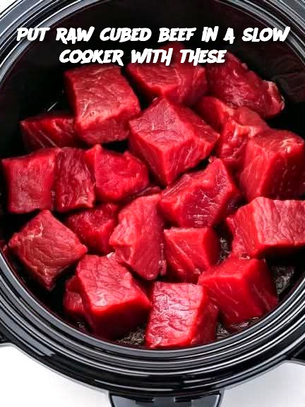 Put raw cubed beef in a slow cooker with these 3