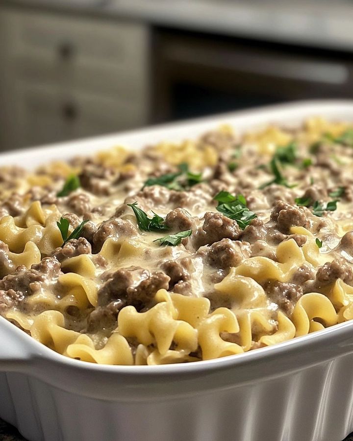 4-Ingredient Beef Stroganoff Casserole