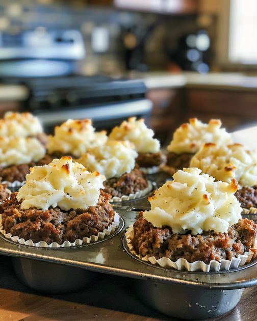 Meatloaf Cupcakes with Whipped Potato Topping