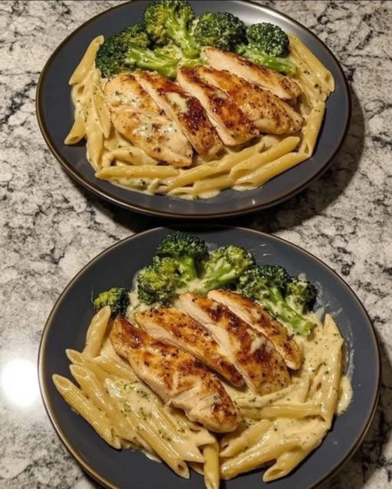 Tuscan Chicken with Creamy Broccoli Penne Alfredo