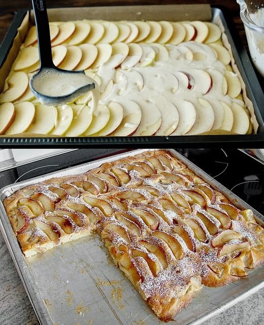 Fantastic apple sheet cake in 3 minutes, a 200ml cup recipe