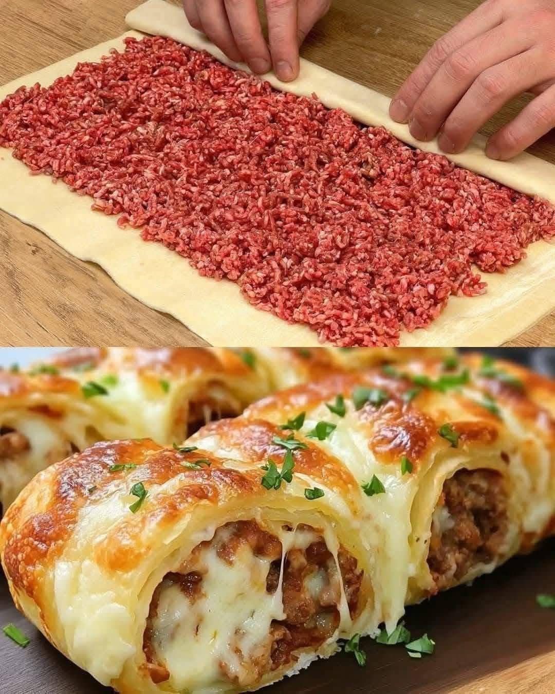 Golden Savory Puff Pastry with Minced Meat and Cheese