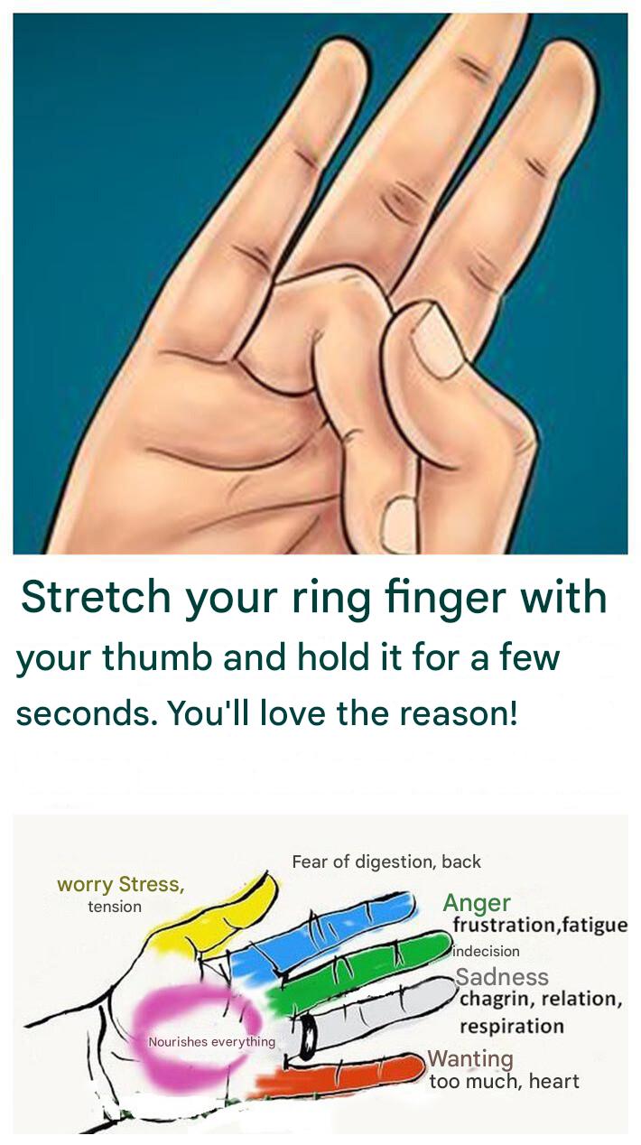 Stretch your ring finger with your thumb and hold it for a few seconds. You’ll love the reason!