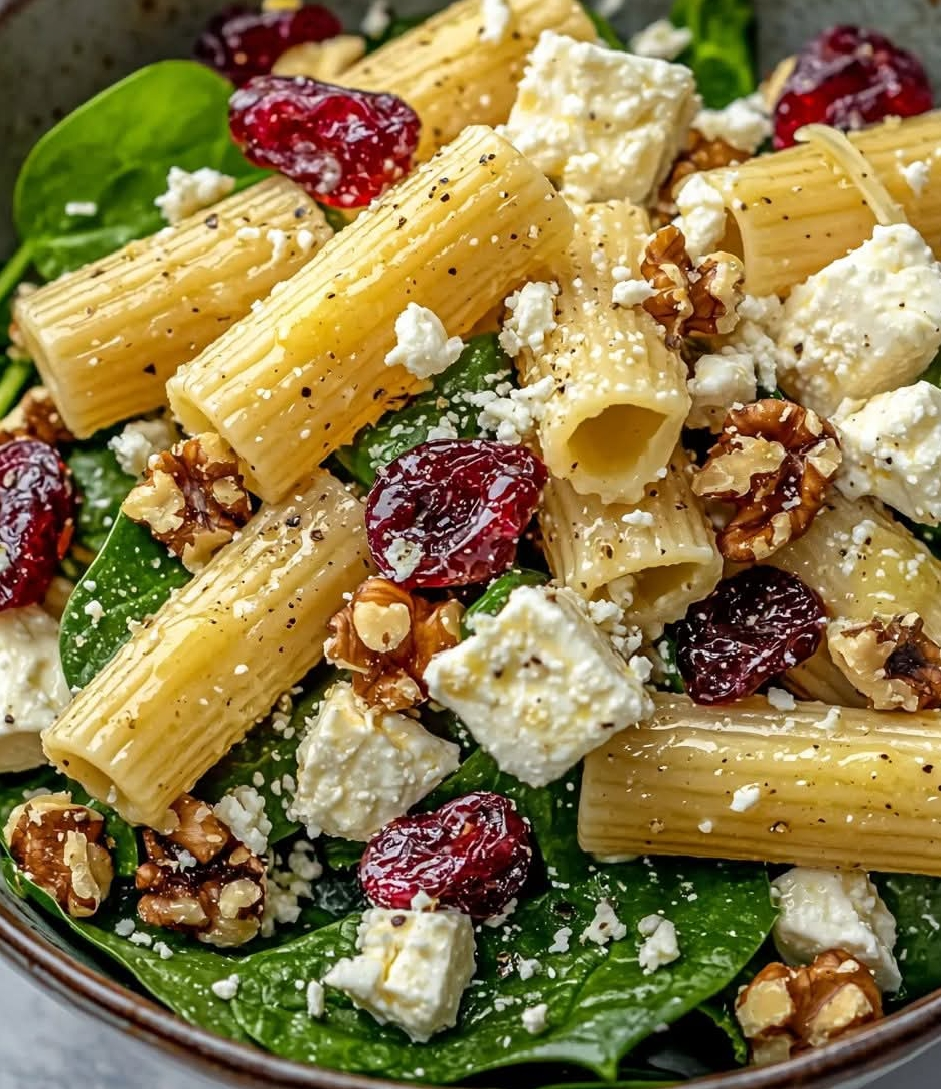 Spinach Pasta Salad with Feta and Cranberries