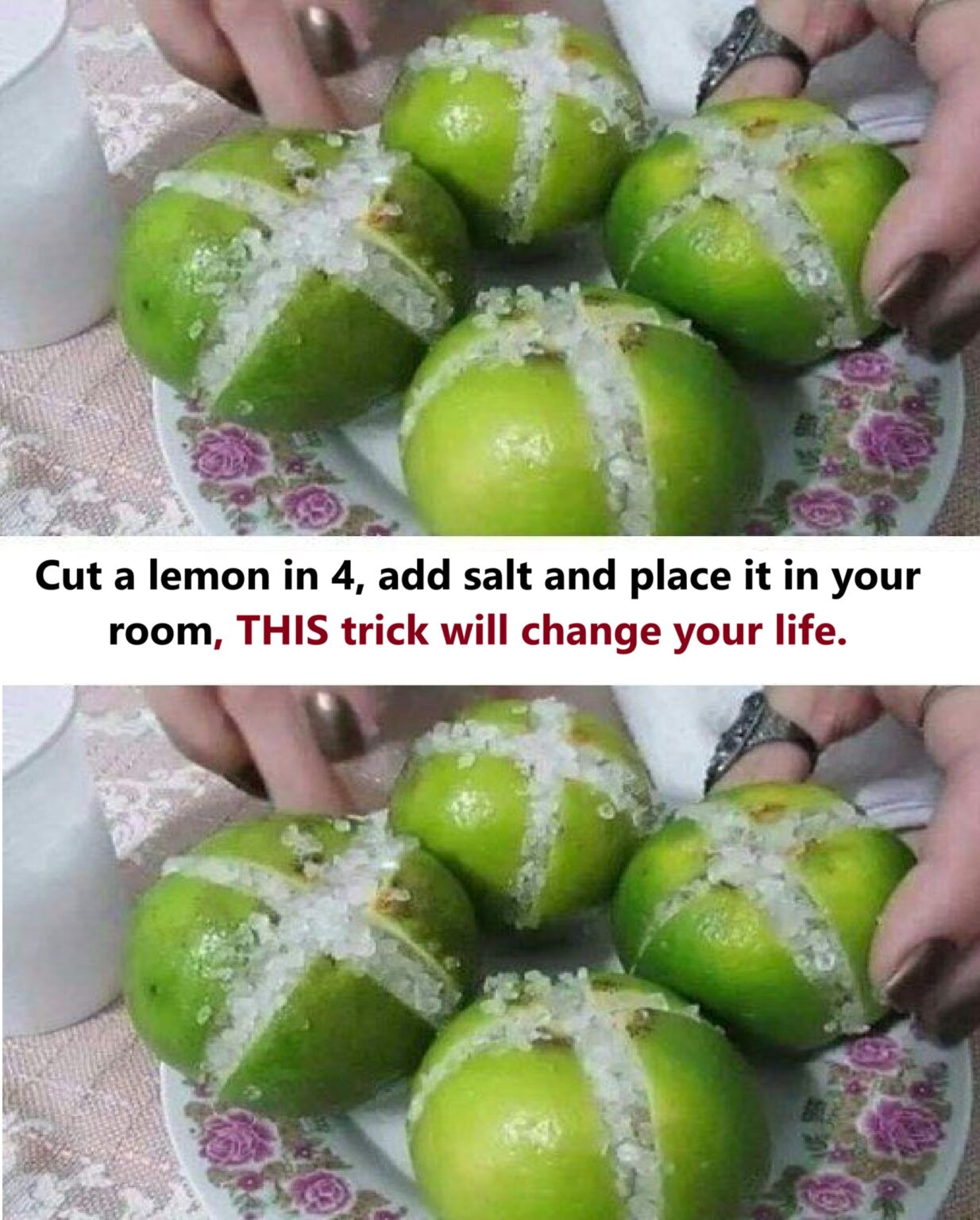 CUT 1 LEMON INTO 4 PARTS AND ADD SALT. THIS TRICK WILL CHANGE YOUR LIFE. WELFARE.