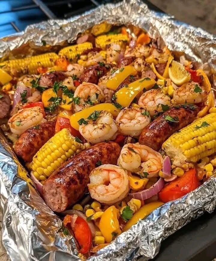 Shrimp and Sausage Foil Packet Dinner