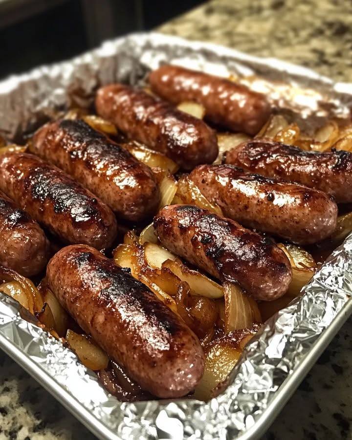 Oven-Braised Beer Brats with Caramelized Onions & Apples
