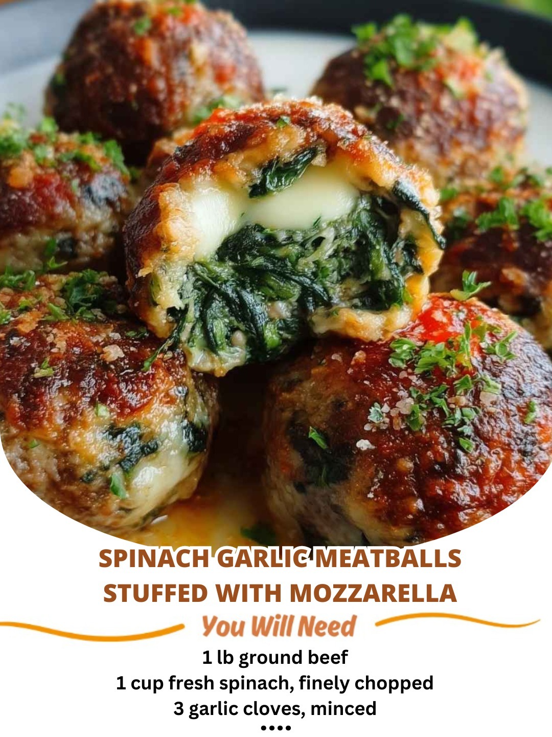 Spinach Garlic Meatballs Stuffed with Mozzarella