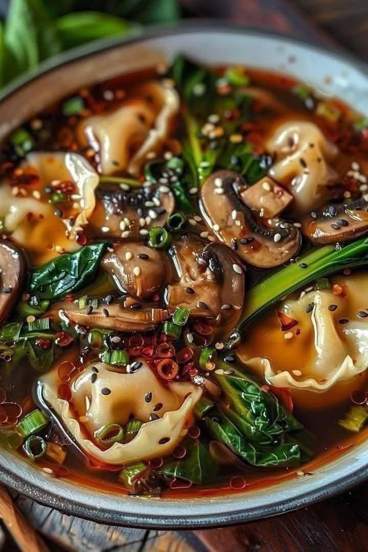 Potsticker Soup with Mushrooms & Bok Choy