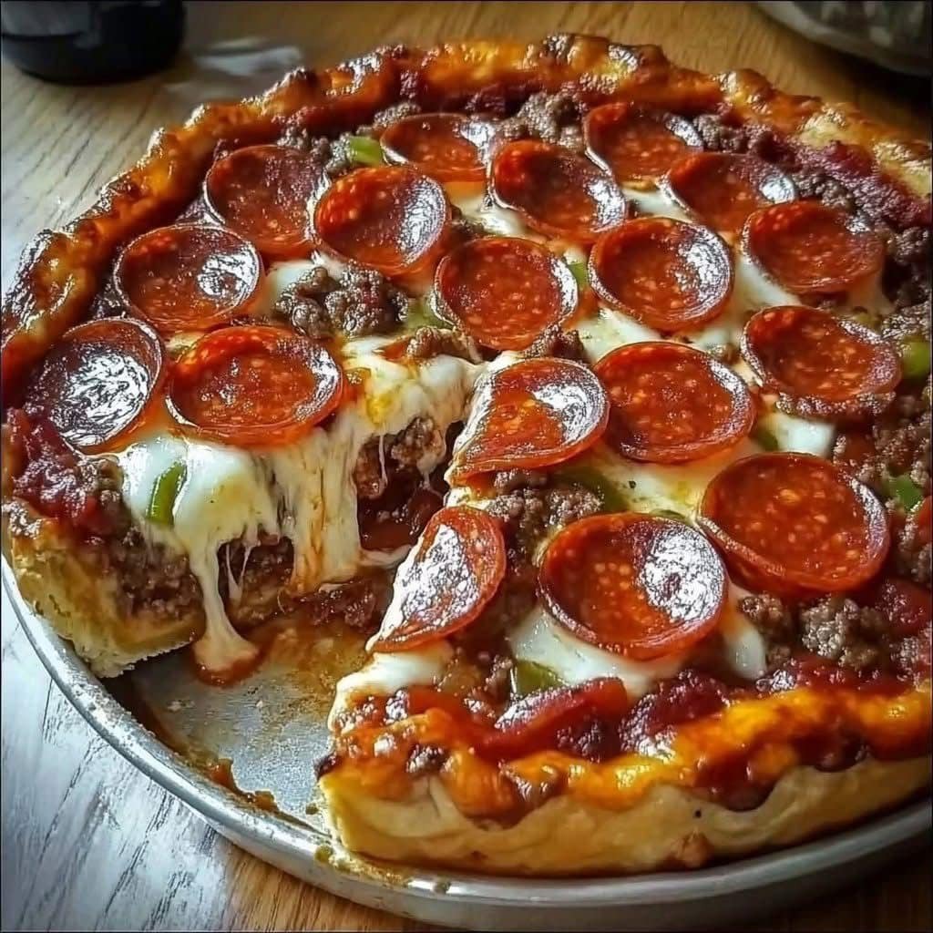 Deep Hamburger Sausage & Pepperoni Pie – A Pizza Lover’s Dream!