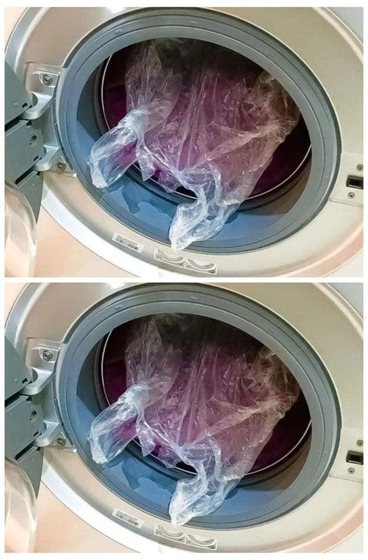 What happens to the laundry if you put a plastic bag in the washing machine? Half an hour later